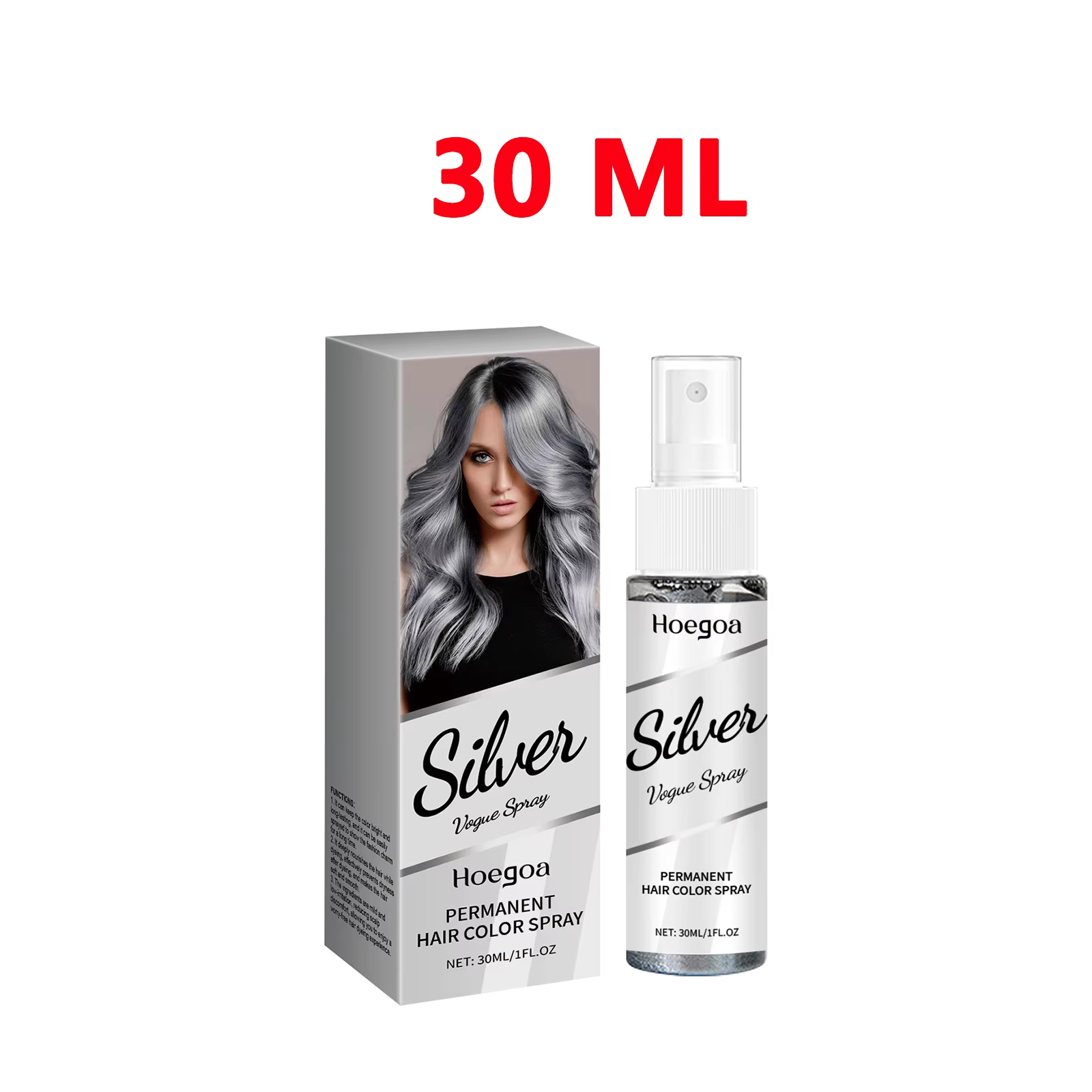 Spray de coloration temporaire gris argenté pour couvrir les cheveux gris, formule nourrissante sans