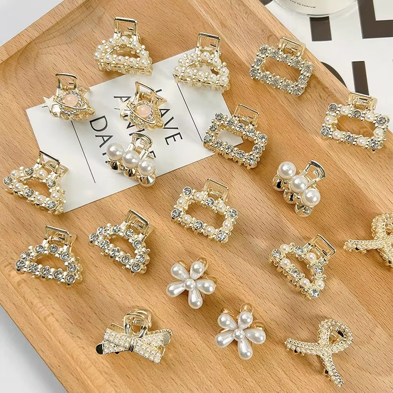 Lot de 6/8/10 petites pinces à cheveux géométriques en métal avec strass et perles pour femmes et fi