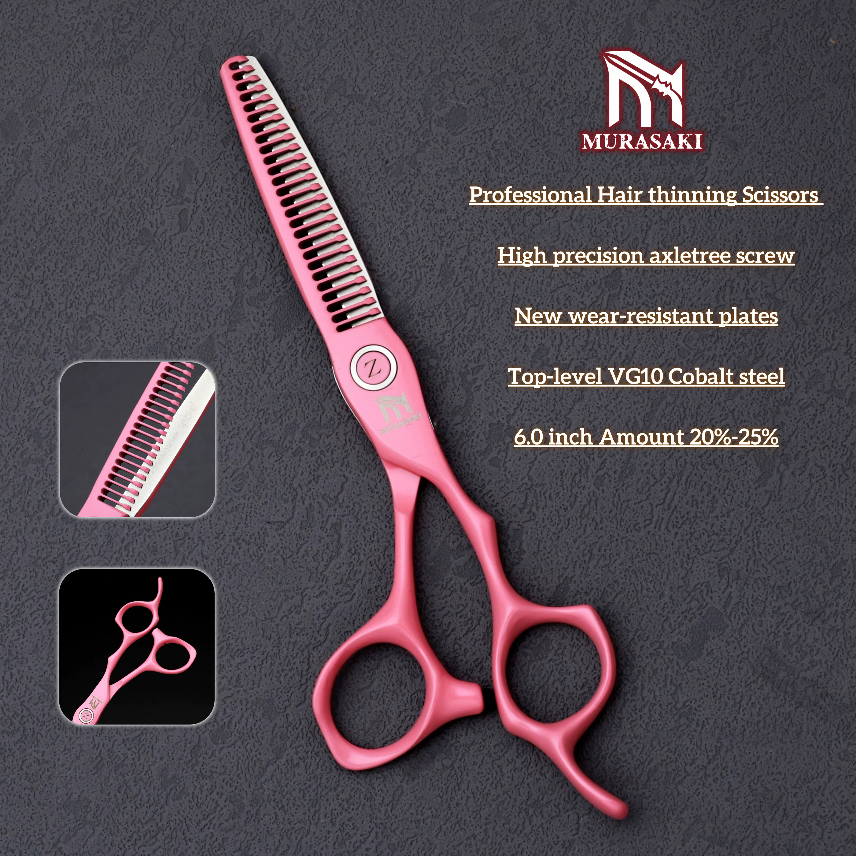 Ciseaux de barbier professionnels MURASAKI, cisailles amincissantes japonaises en acier VG10, poigné