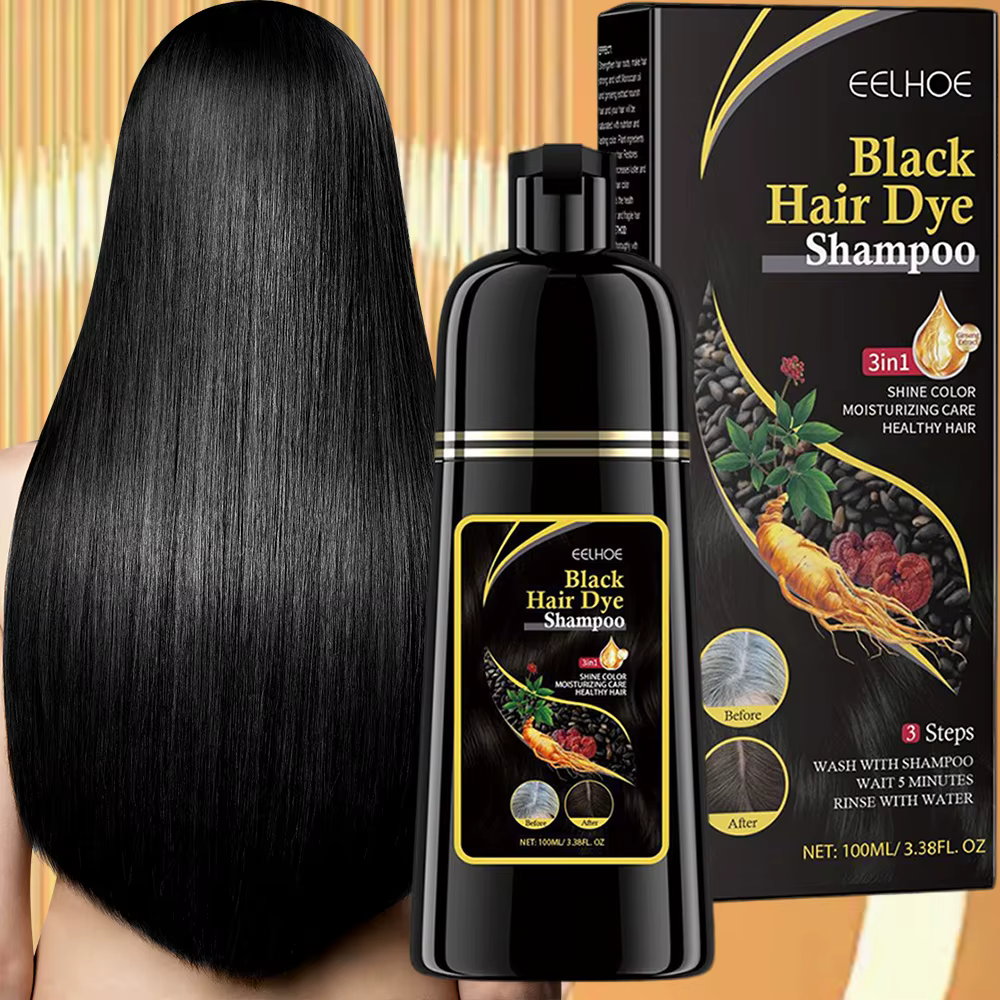 Shampooing de coloration instantanée 3 en 1, changement de couleur des cheveux gris à noir, couleur 