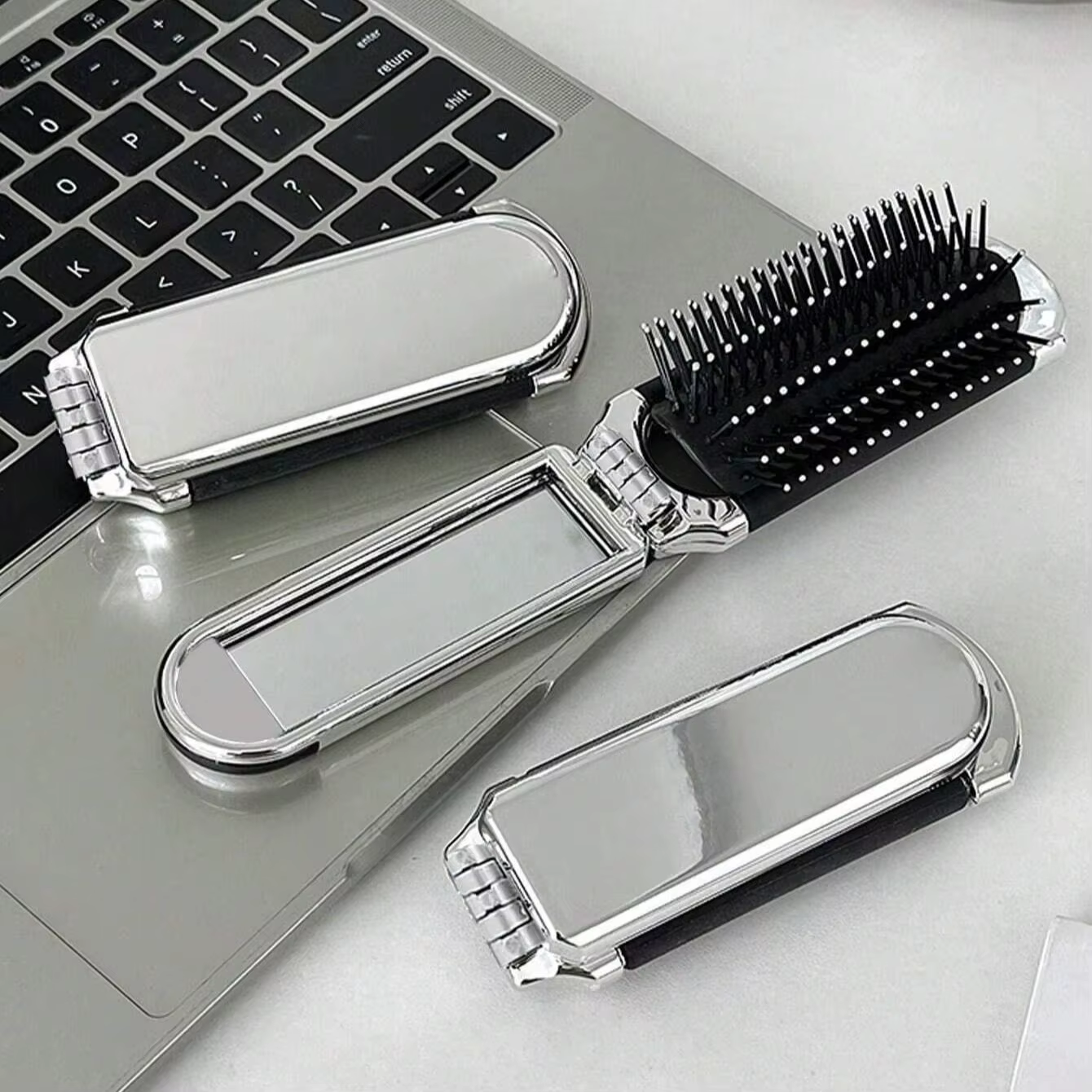 Mini brosse à cheveux pliante 2 en 1, peigne de Massage de la tête, antistatique, Portable, miroir, 