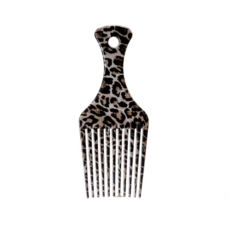 Peigne Afro à dents larges pour cheveux bouclés naturels, imprimé léopard, outil de coiffure lisse p