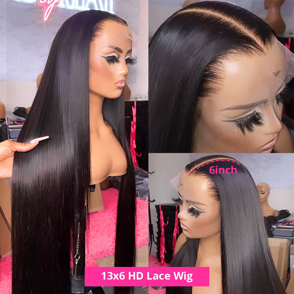 Wiggogo 250 densité Hd dentelle frontale perruque os droit perruques de cheveux humains 30 pouces Hd