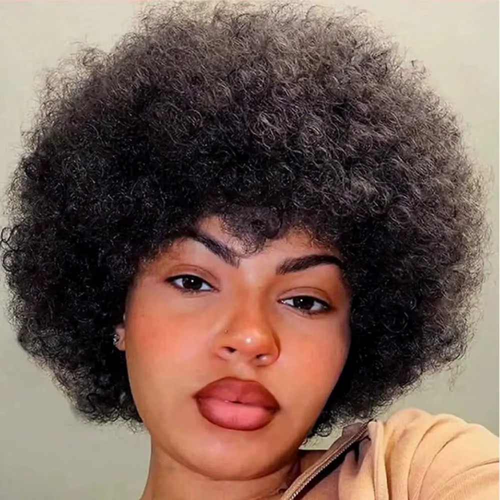Perruque Afro crépue bouclée vague 150% densité 6 pouces coupe lutin Afro crépus bouclés perruque de