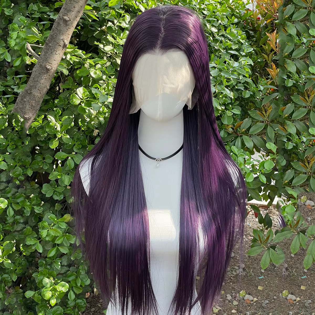 Perruque Lace Front Wig synthétique violet foncé 13x4, perruque Lace Front Wig longue et lisse de 26