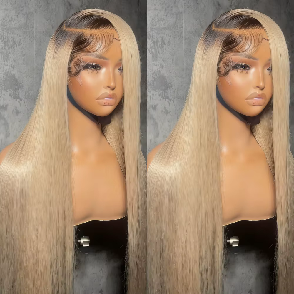 Perruque Lace Front HD 13x4 Lisse Ombré Brun Racines Blond Cendré Cheveux Humains Densité 200 pour F