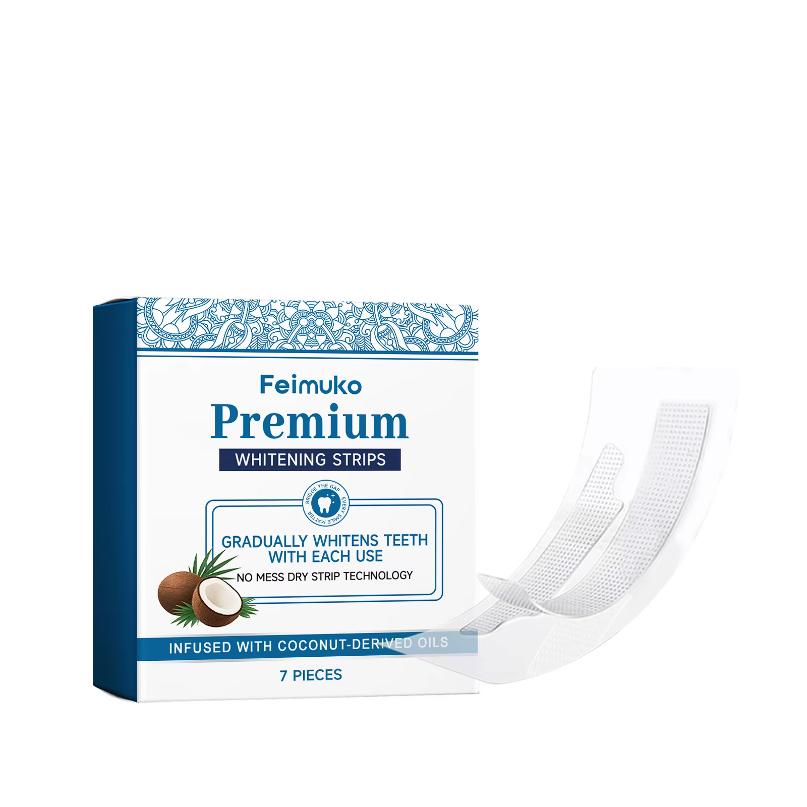Bandes blanchissantes pour les dents à l'huile de coco Feimuko, éclaircissement longue durée, élimin