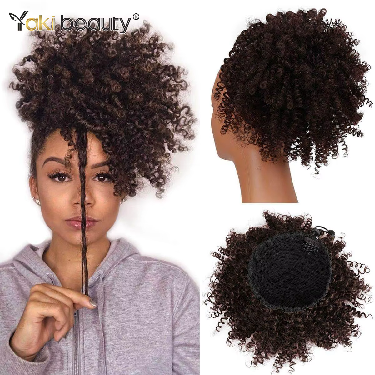 Chignon synthétique Afro bouffant bouclé 12 pouces court crépus bouclés cordon queue de cheval Exten