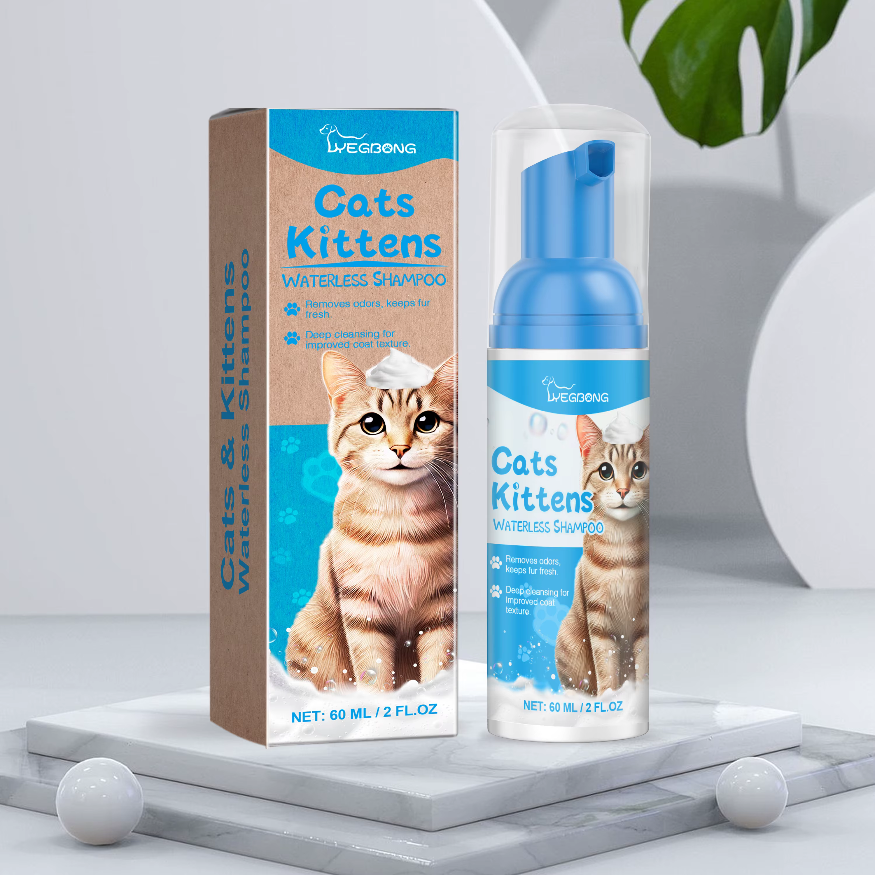 Shampooing pour chat sans eau, shampooing sec sûr à lécher, 60 ml, shampooing moussant doux pour cha
