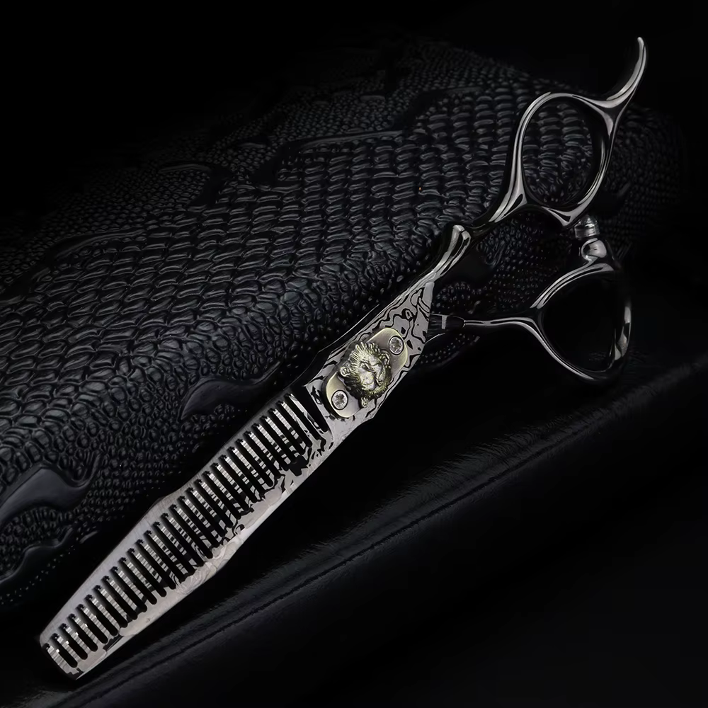 XUANFENG Ciseaux à cheveux damas noirs de 6 pouces Ciseaux de coupe de barbier et ciseaux amincissan