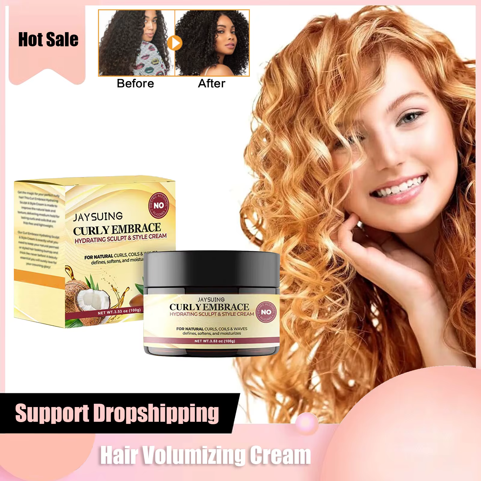 Crème volumisante pour cheveux bouclés, rehausseur d'élastine, revitalisant de coiffure, réparation 