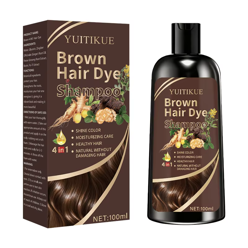 Shampoo colorant pour cheveux brun YUITIKUE | 4-en-1 Couleur, Hydratation, Nourrissant, Formule na