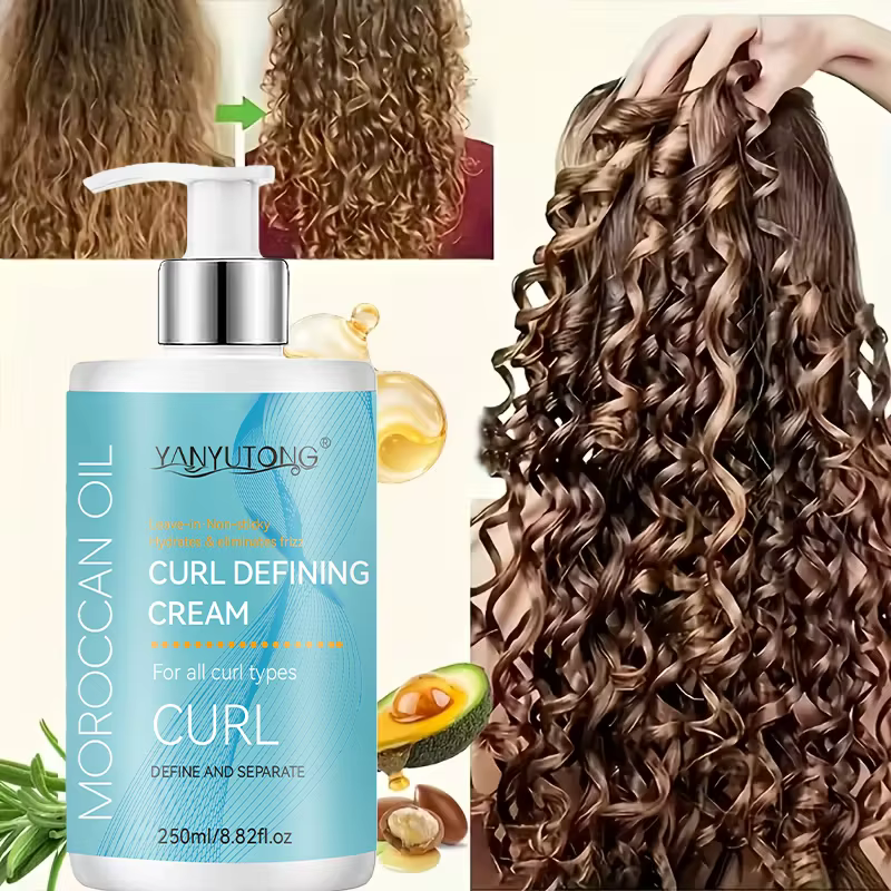 Crème coiffante pour cheveux bouclés, formule hydratante et lissante, améliore l'élasticité et la br