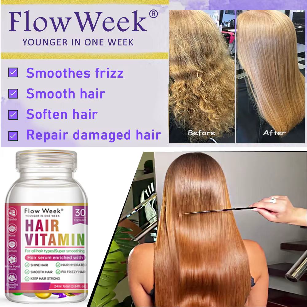 Flow-du-- Capsule de vitamine pour cheveux, masque capillaire lisse et soyeux, huile complexe KerBri