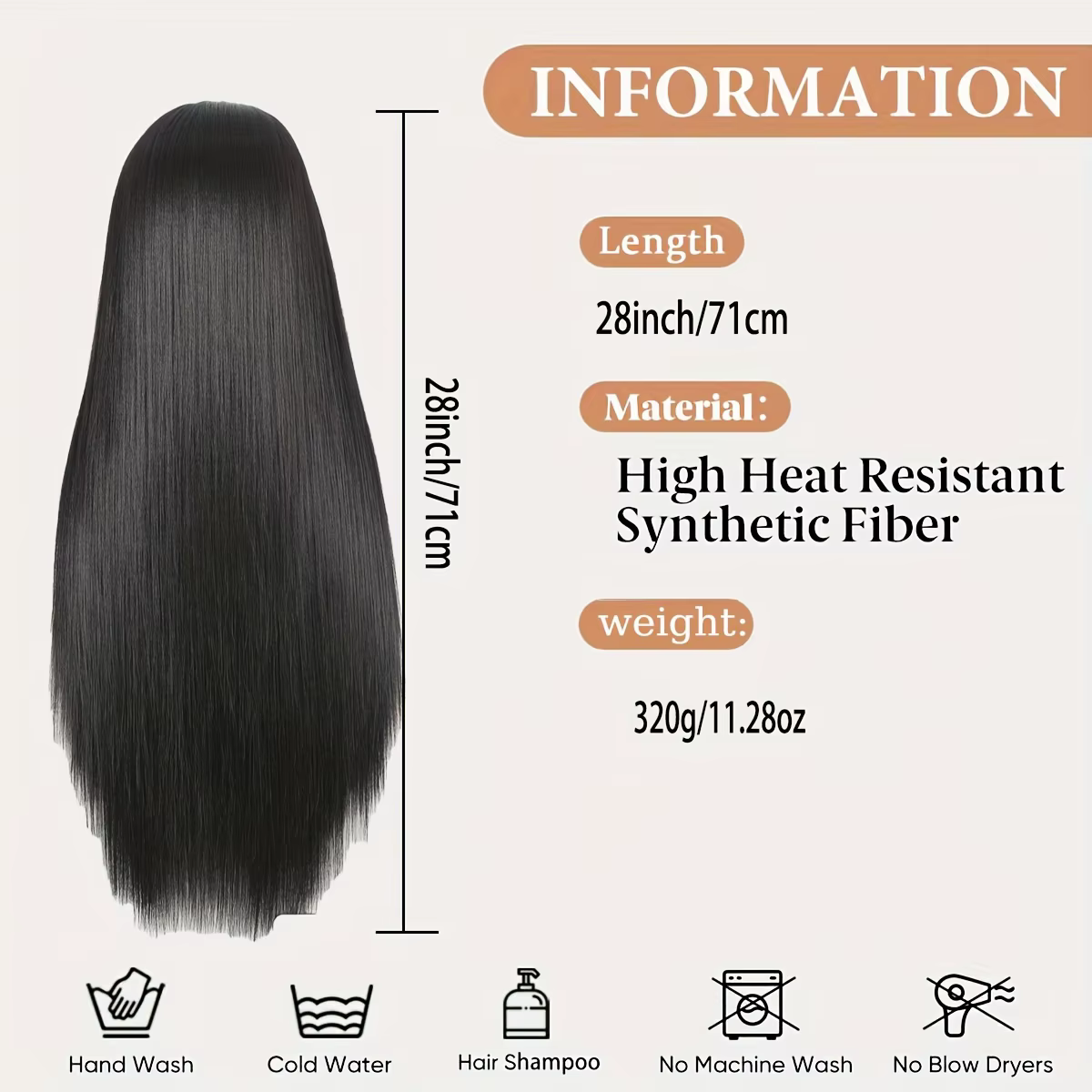 28 pouces bandeau perruque noir résistant à la chaleur cheveux synthétiques femmes bandeau perruque