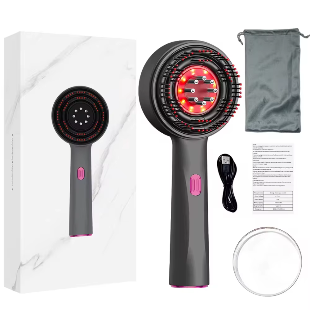 Masseur de Cuir Chevelu pour Détente, Peigne à Lumière Rouge 630nm, 3 Modes de Pétrissage, Soin Quot