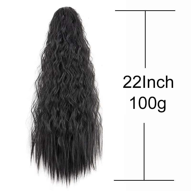 22 pouces synthétique longue crépus bouclés queue de cheval Extension de cheveux cordon enveloppé pi