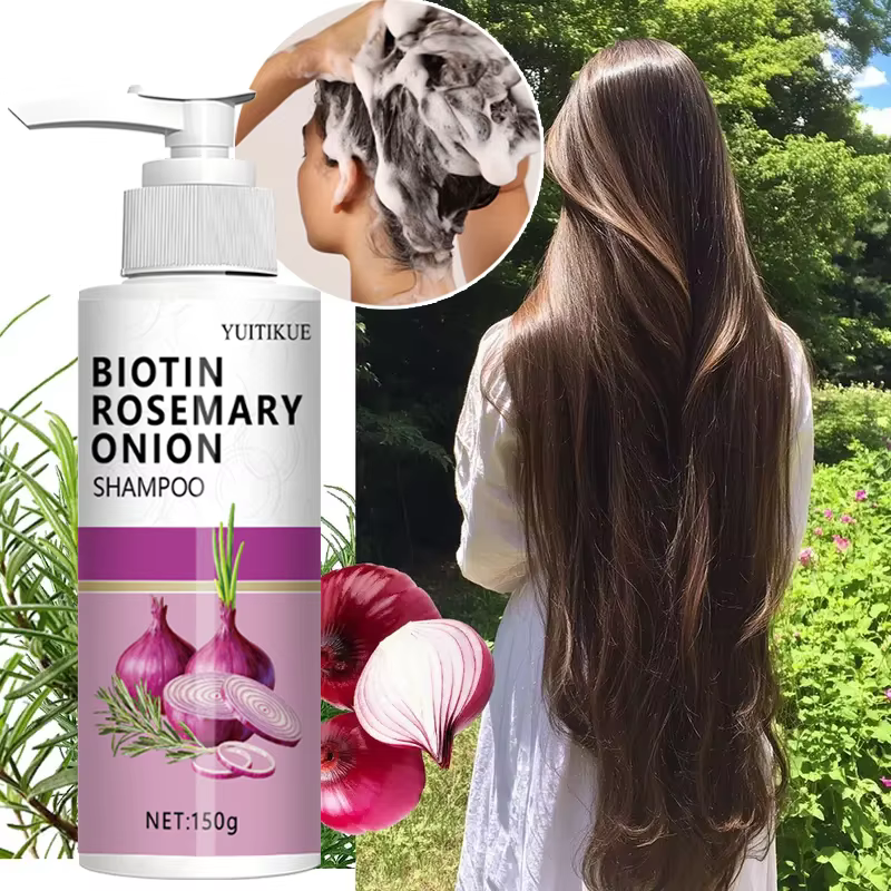 Shampoing à l'oignon au romarin et à la biotine, renforce les racines des cheveux, hydrate et épaiss