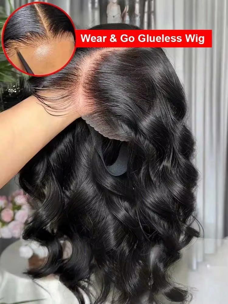 40 42 pouces 250% Wear And Go perruques sans colle vague de corps perruques de cheveux humains 13x4