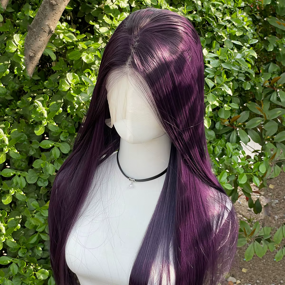 Perruque Lace Front Wig synthétique violet foncé 13x4, perruque Lace Front Wig longue et lisse de 26