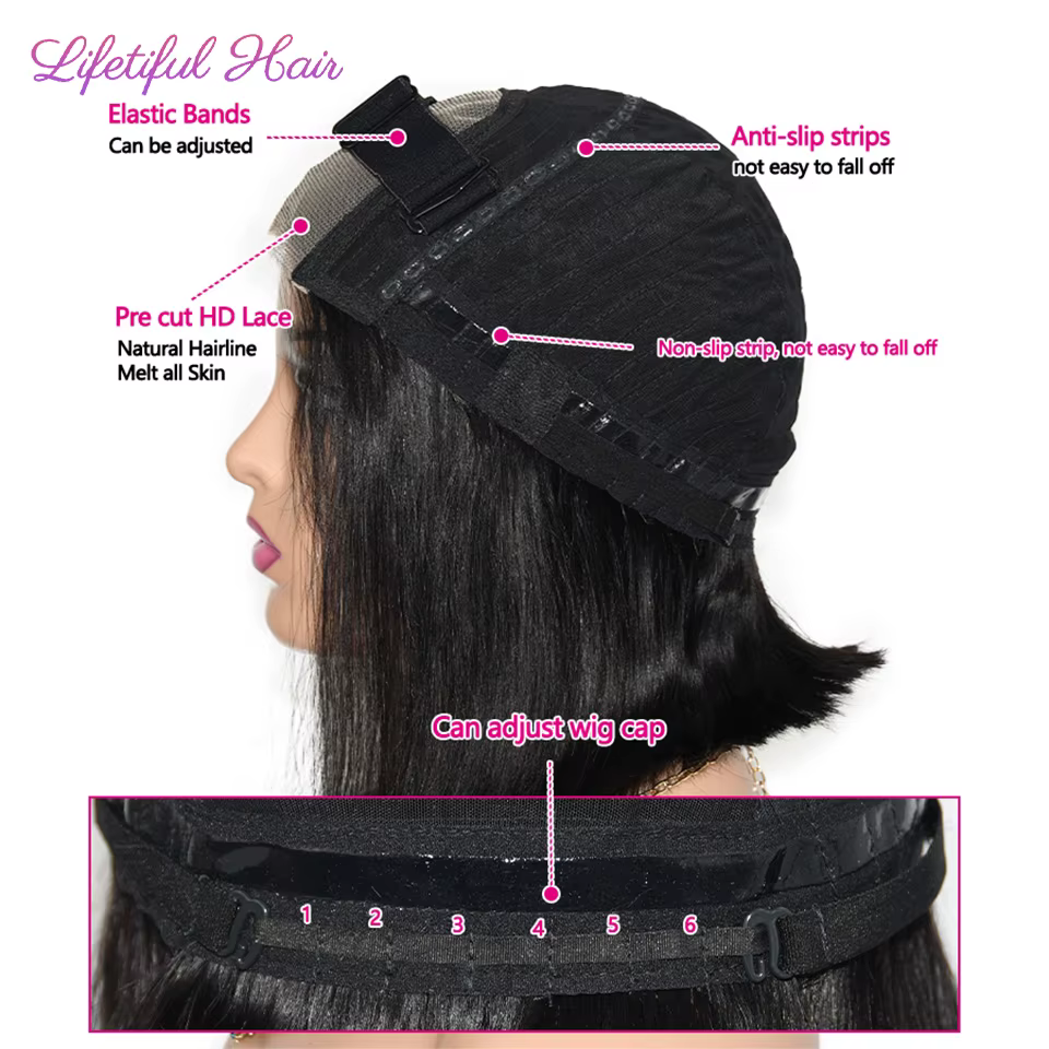 Perruques Cheveux Humains Sans Colle 4x4 Lace Transparente Perruque Courte Perruques Cheveux Humains