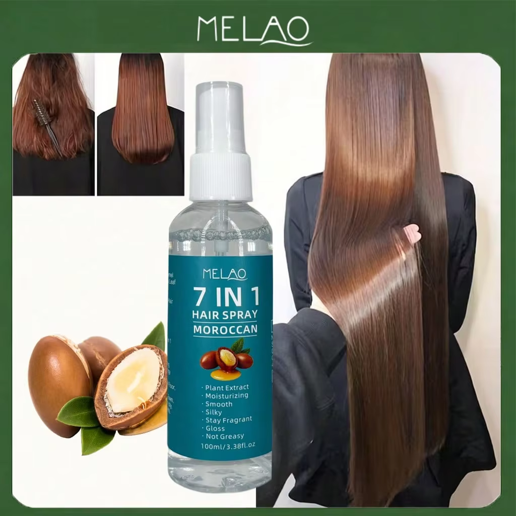 MELAO 7 EN 1 Spray capillaire marocain, hydratant, lissant et soyeux, brillant, parfumé, non gras, d