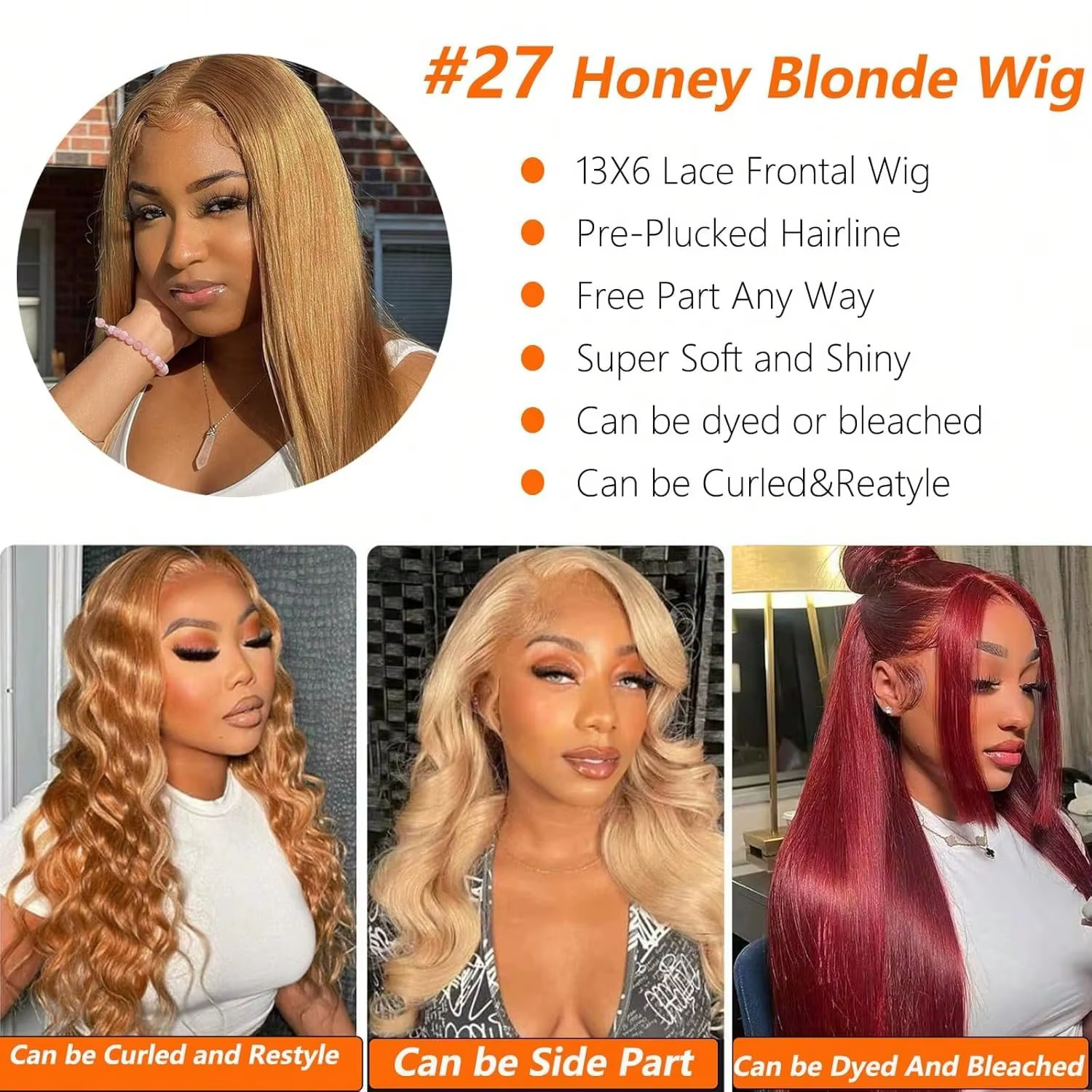 13x6 miel blond droite Hd dentelle perruque de cheveux humains 250 densité 13x6 brésilien os Hd dent