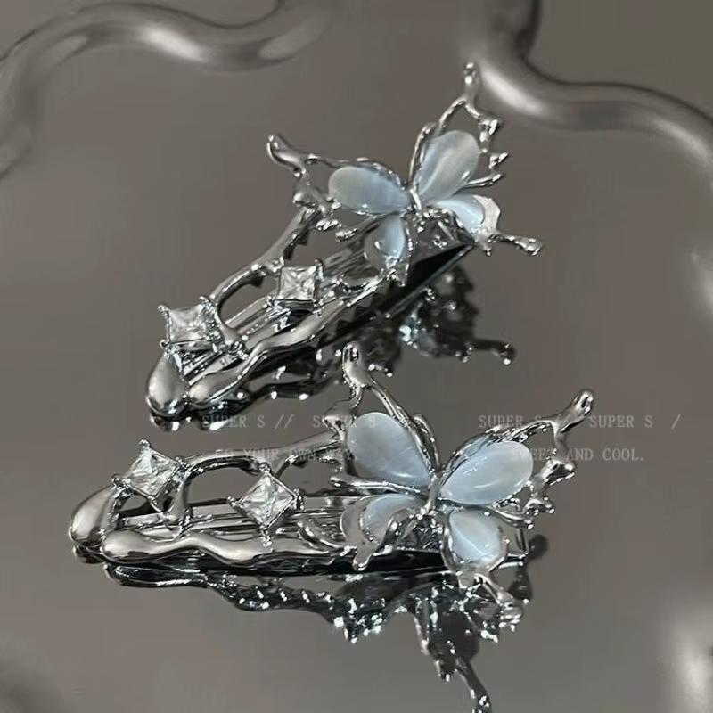 Y2K – épingle à cheveux en métal liquide irrégulier, pinces à cheveux papillon en Zircon pour fille,