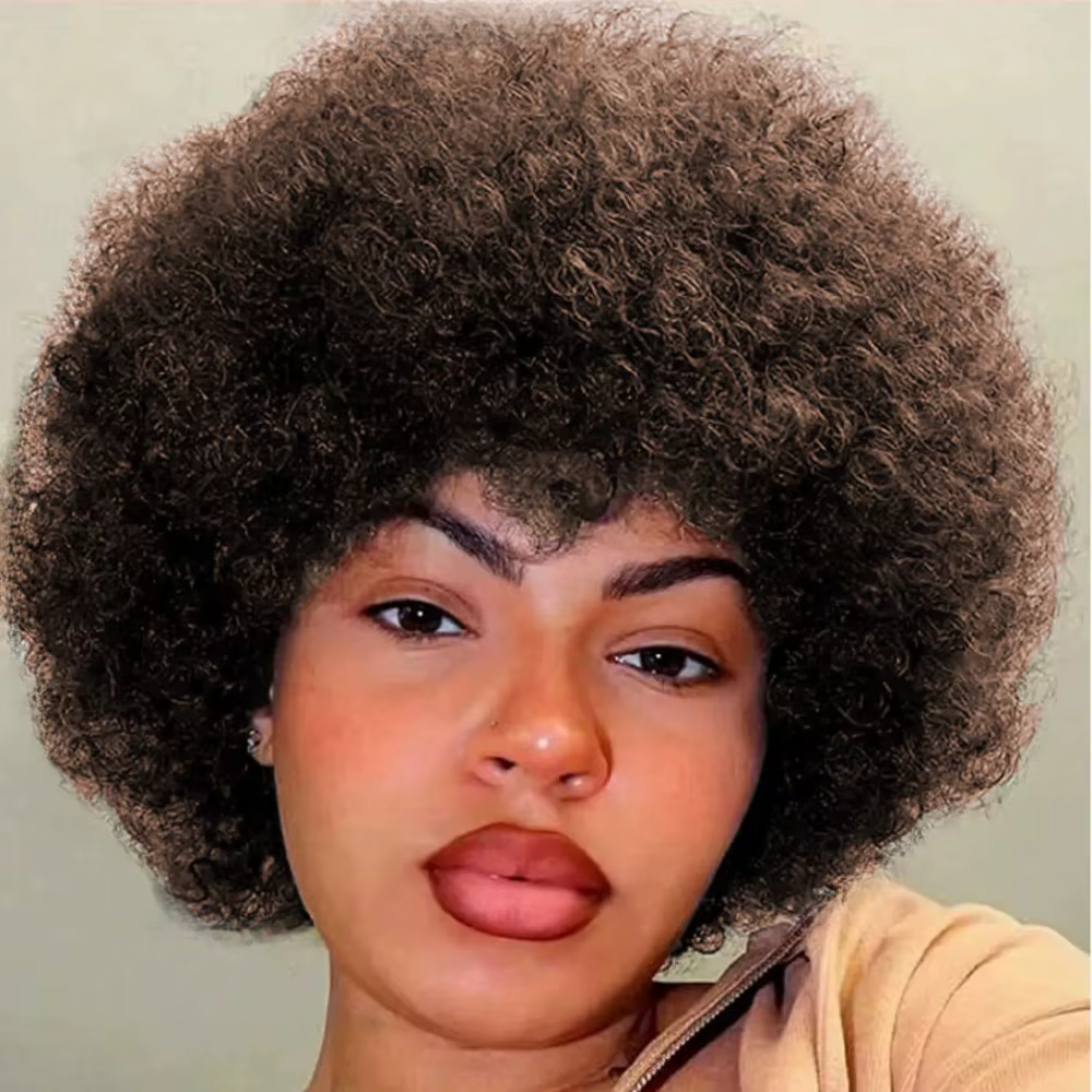 Perruque Afro crépue bouclée vague 150% densité 6 pouces coupe lutin Afro crépus bouclés perruque de
