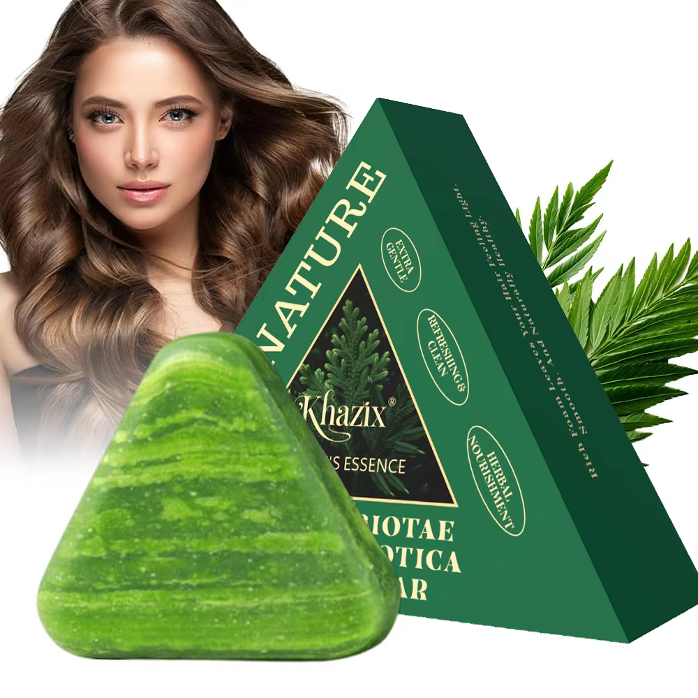 Barre de shampoing au savon triangulaire vert avec herbe Usman-barre de shampoing solide en feuille