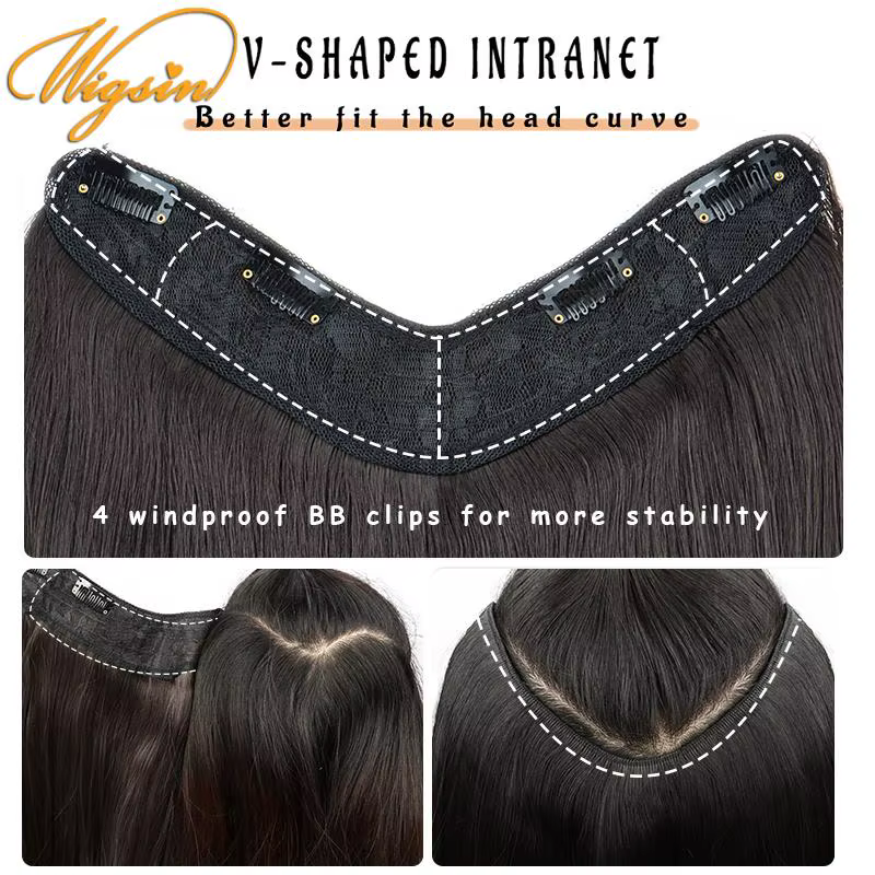 WIGSIN synthétique 55 cm en forme de V couches 4 Clips Extension de cheveux longs raides naturel Inv
