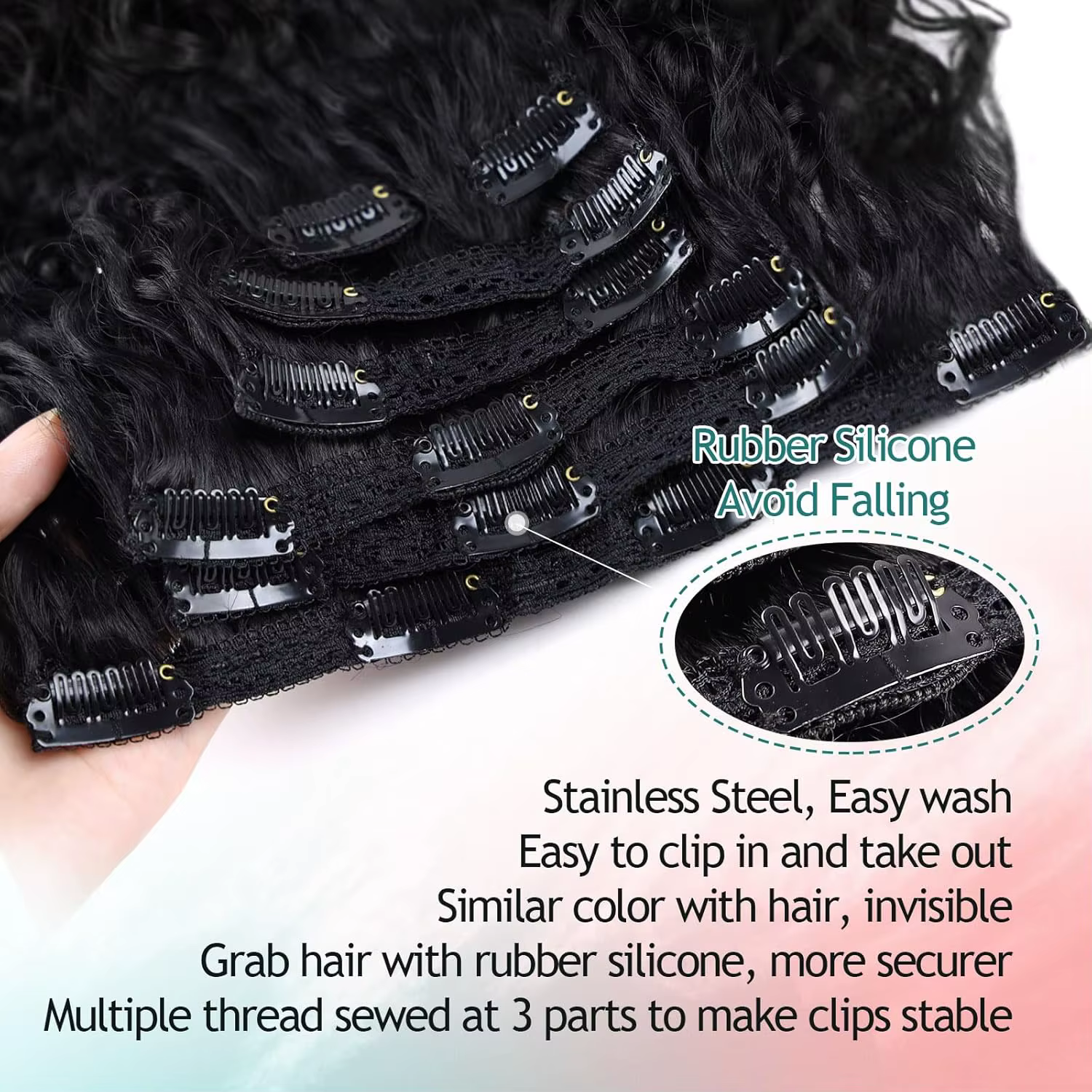 Extensions de cheveux bouclés à clipser pour femmes, fibres synthétiques ondulées, légères et respir