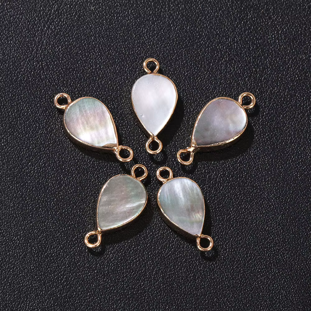 Pendentif de coquillages en nacre naturelle, goutte d'eau en forme ronde, connecteur de coquille d'o