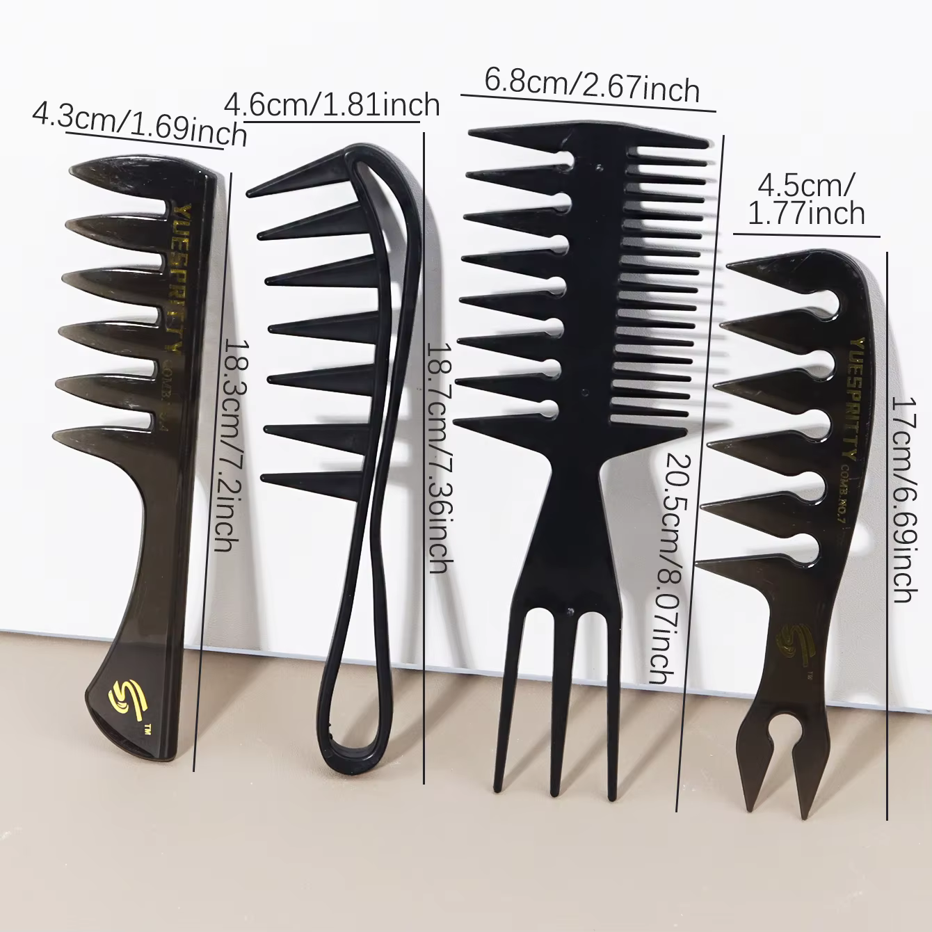 Ensemble de peignes à dents larges 4 pièces, peigne double face à trois dents, peigne à tête d'huile