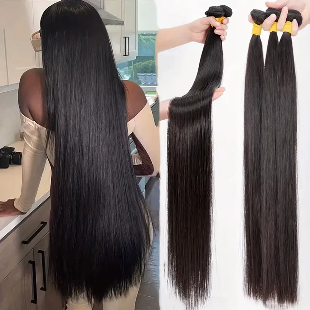 42 pouces paquets os droit brésilien cheveux humains paquets Extensions brutes Tissage pour les femm
