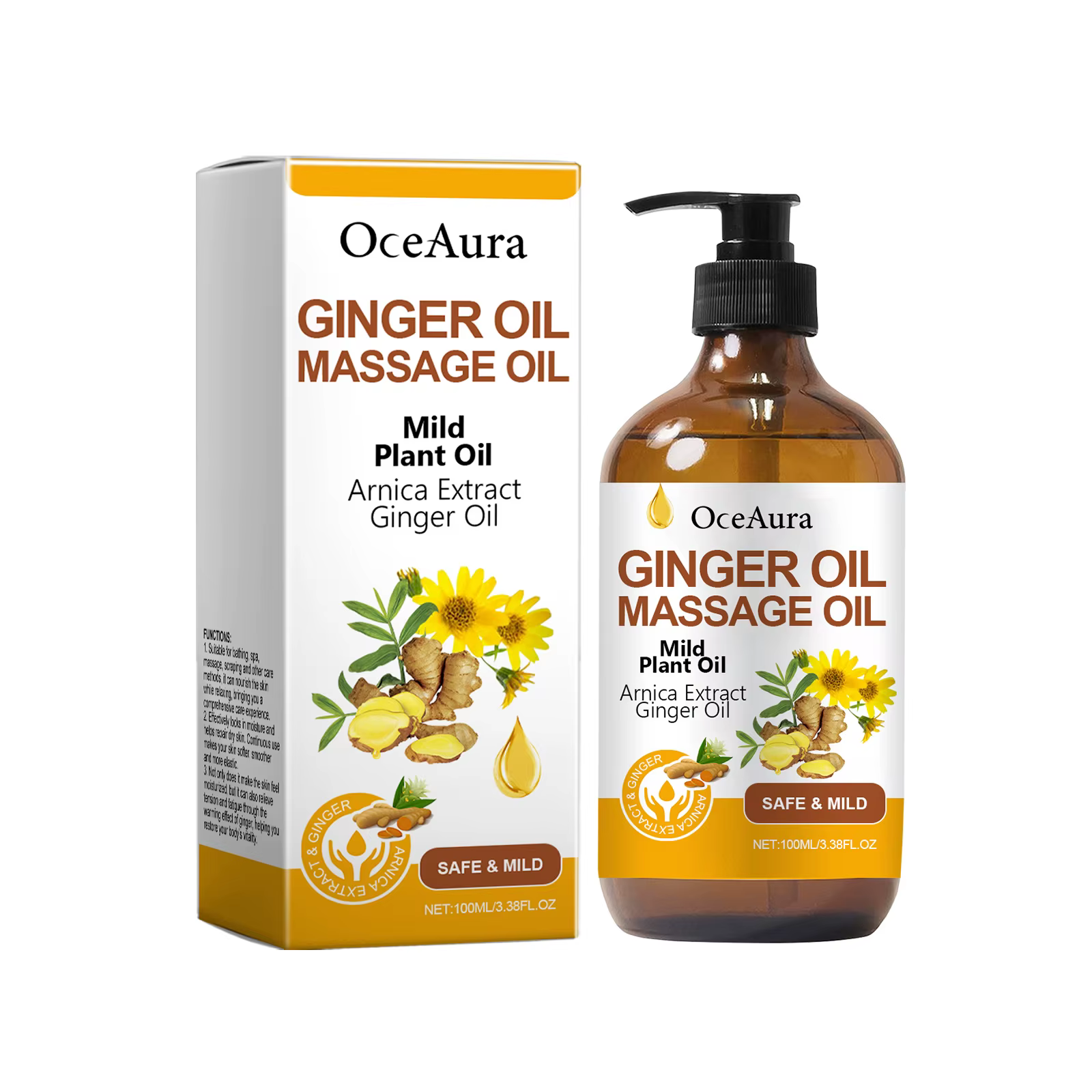 Huile de gingembre OceAura, soin relaxant pour le corps, hydratation profonde, apaisement, soin mult