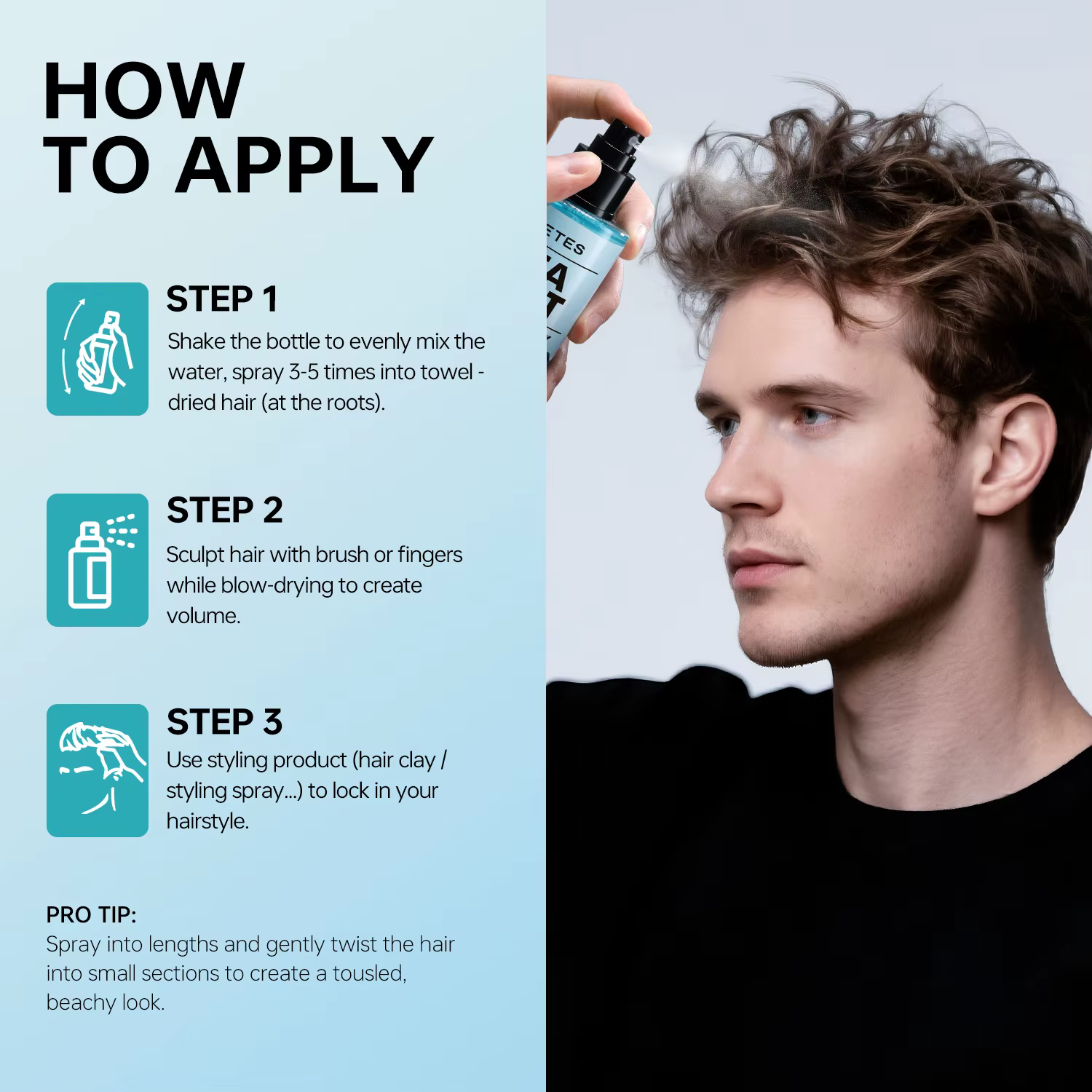 VETES Spray Cheveux Secs 240ml – Spray Texturisant Instantané Effet Volume et Épaisseur au Sel Marin