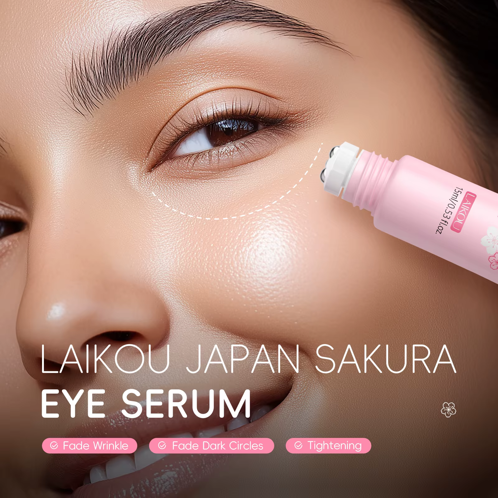 Sérum pour les yeux LAIKOU Sakura Roller 15ml, soin hydratant pour les yeux, réduit les cernes, les