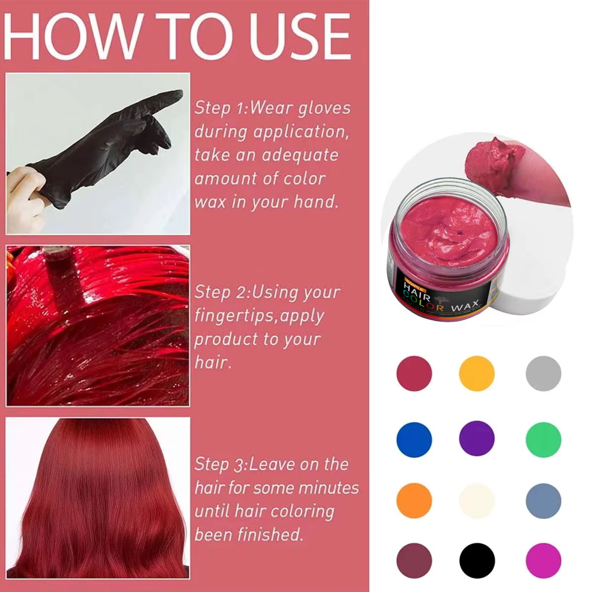 Cire colorante pour cheveux pour la Saint-Valentin, pour hommes et femmes, argile capillaire, teintu