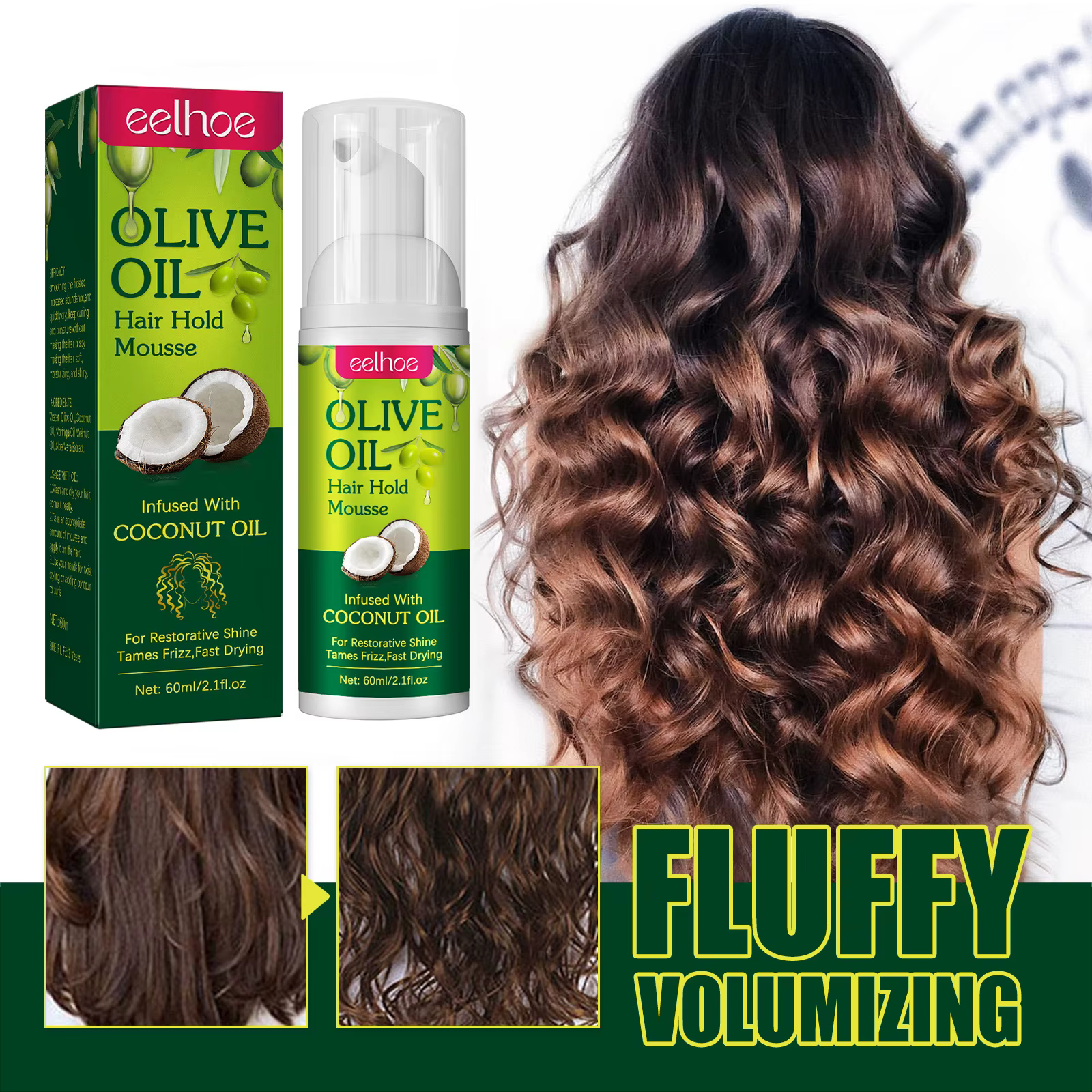 EELHOE Mousse coiffante longue durée hydratant rehausseur de boucles naturelles tamis vague crépue t