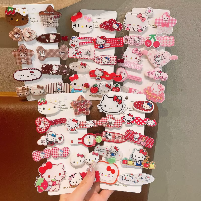 Mesuca 10 pièces Sanrio Hello Kitty mignon pince à cheveux chapeaux filles Anime dessin animé mode é