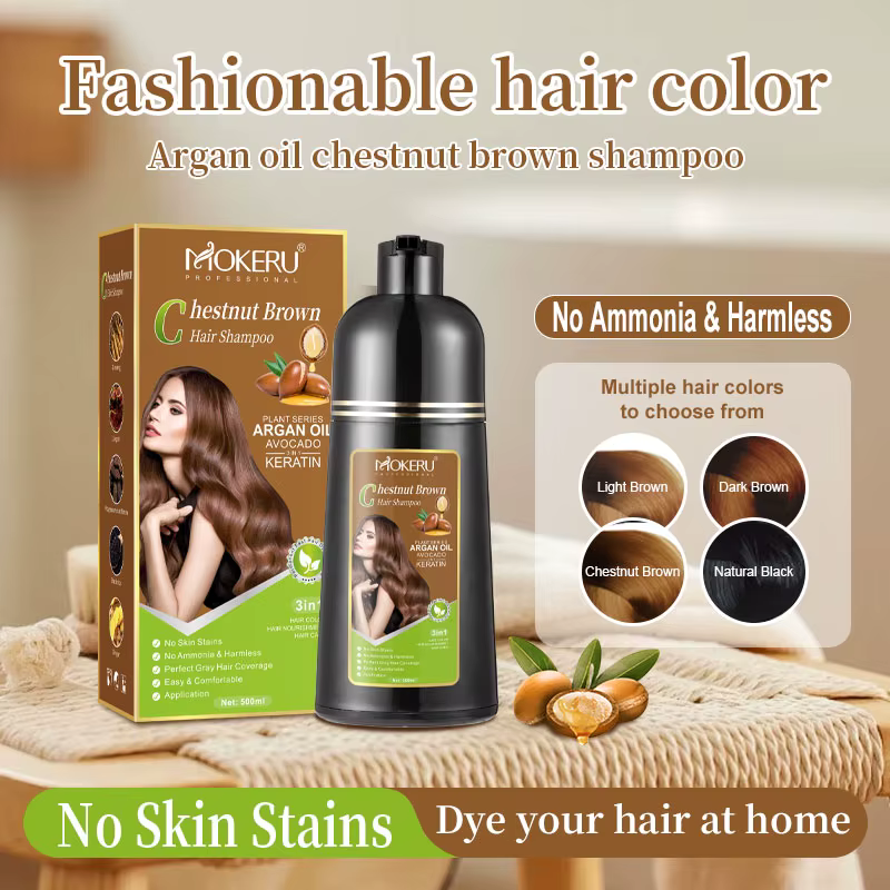 Mokeru Shampoing de coloration de cheveux à la kératine sans ammoniaque Shampooing de teinture de ch