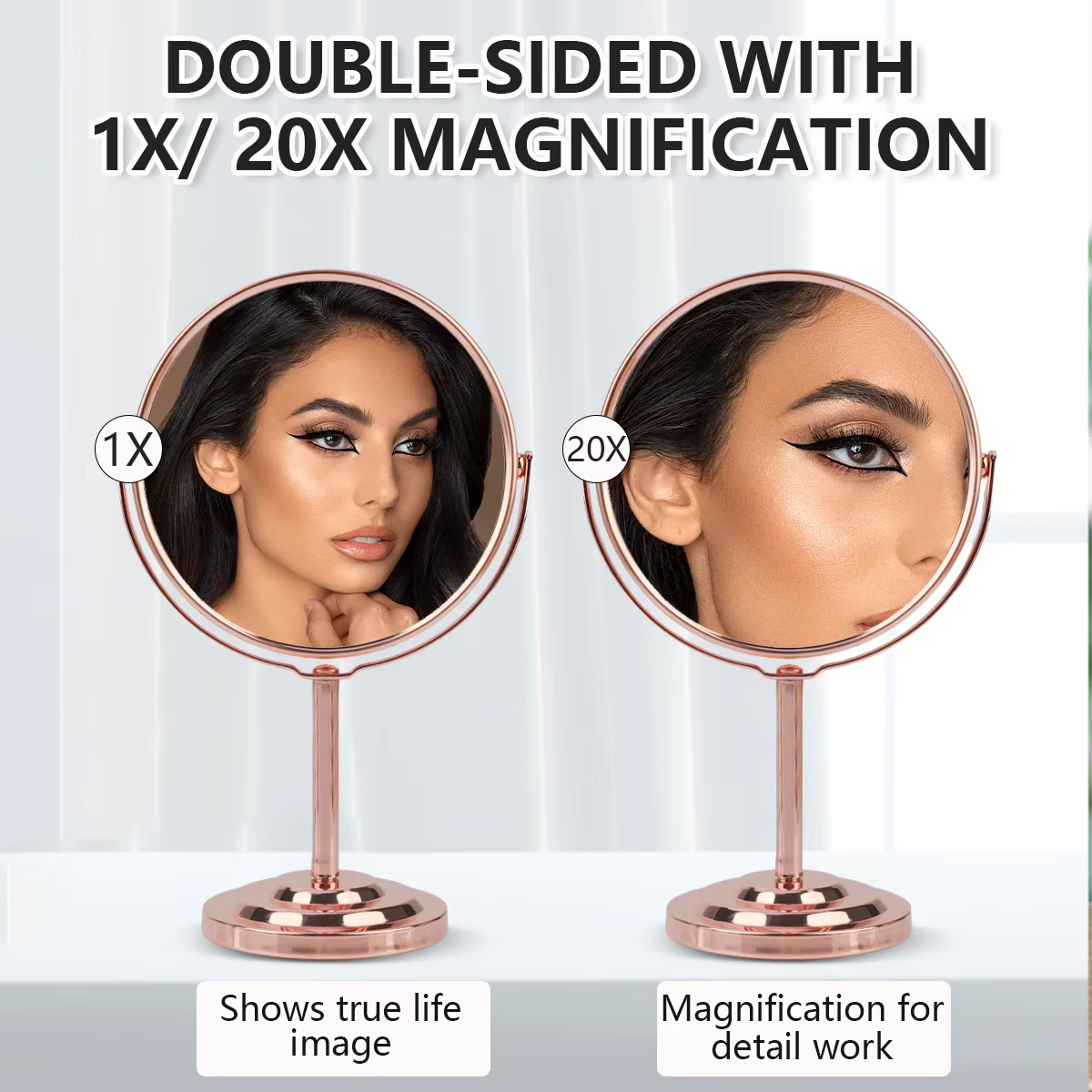 Miroir de maquillage Double face 3/4/5 pouces, avec grossissement 2X, réflexion claire et miroir de