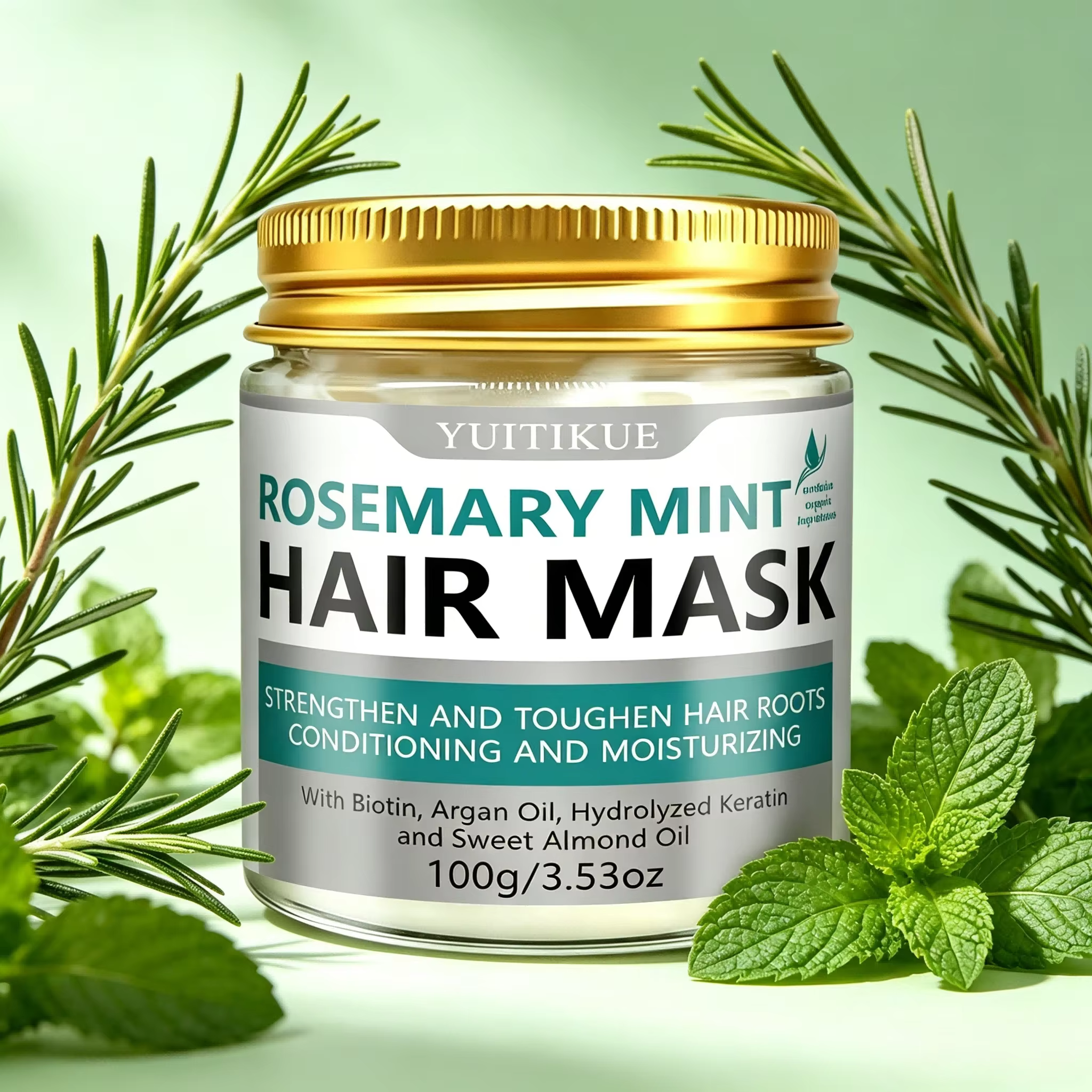 Masque capillaire à la kératine, au romarin et à la menthe 100g YUITIKUE, traitement hydratant en pr