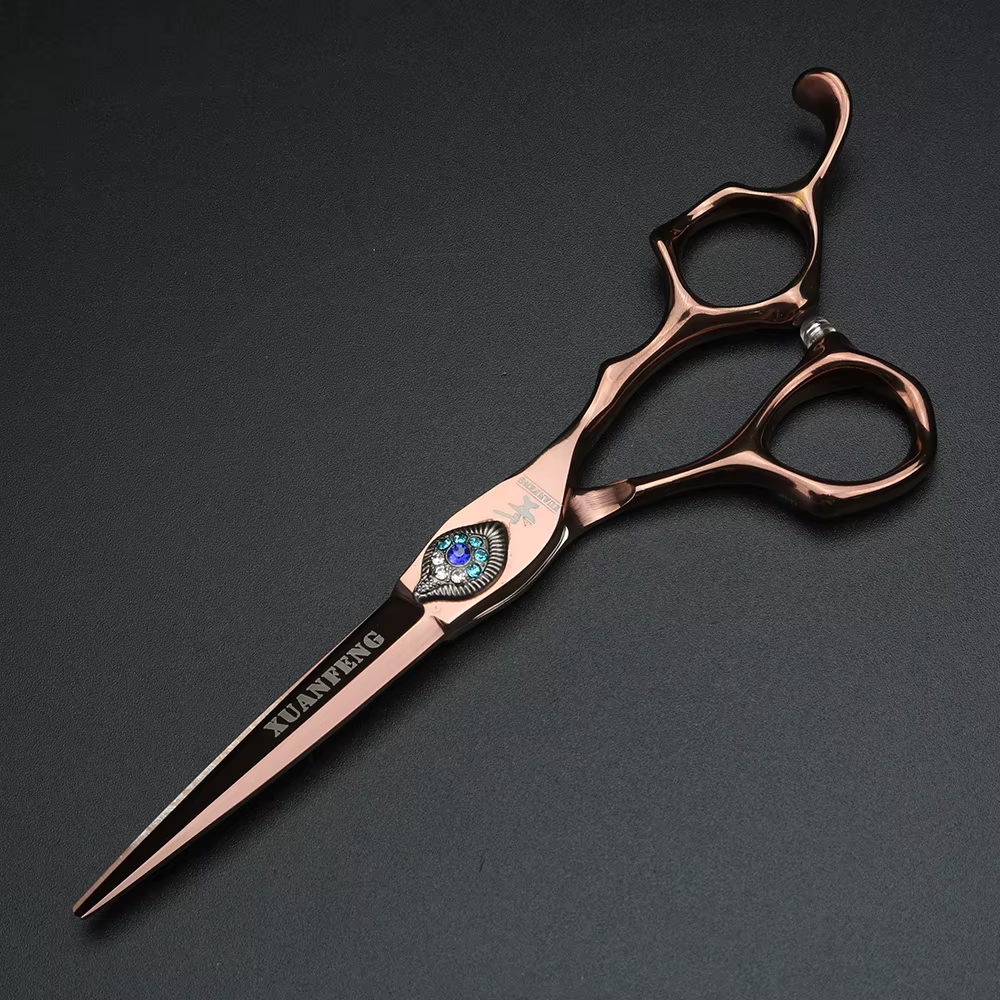 XUANFENG-Ciseaux à cheveux à vis paon en acier 440C, coupe de barbier, ciseaux amincissants, 6 po