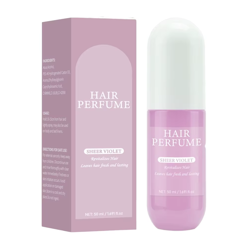 Parfum capillaire violet transparent pour femmes, 50ML, Spray capillaire propre et désodorisant, bru