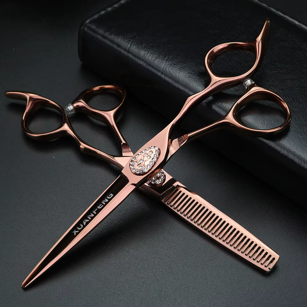 XUANFENG – ciseaux de coiffeur Champagne 6 pouces, galerie de cheveux, outils de coiffure, ciseaux d
