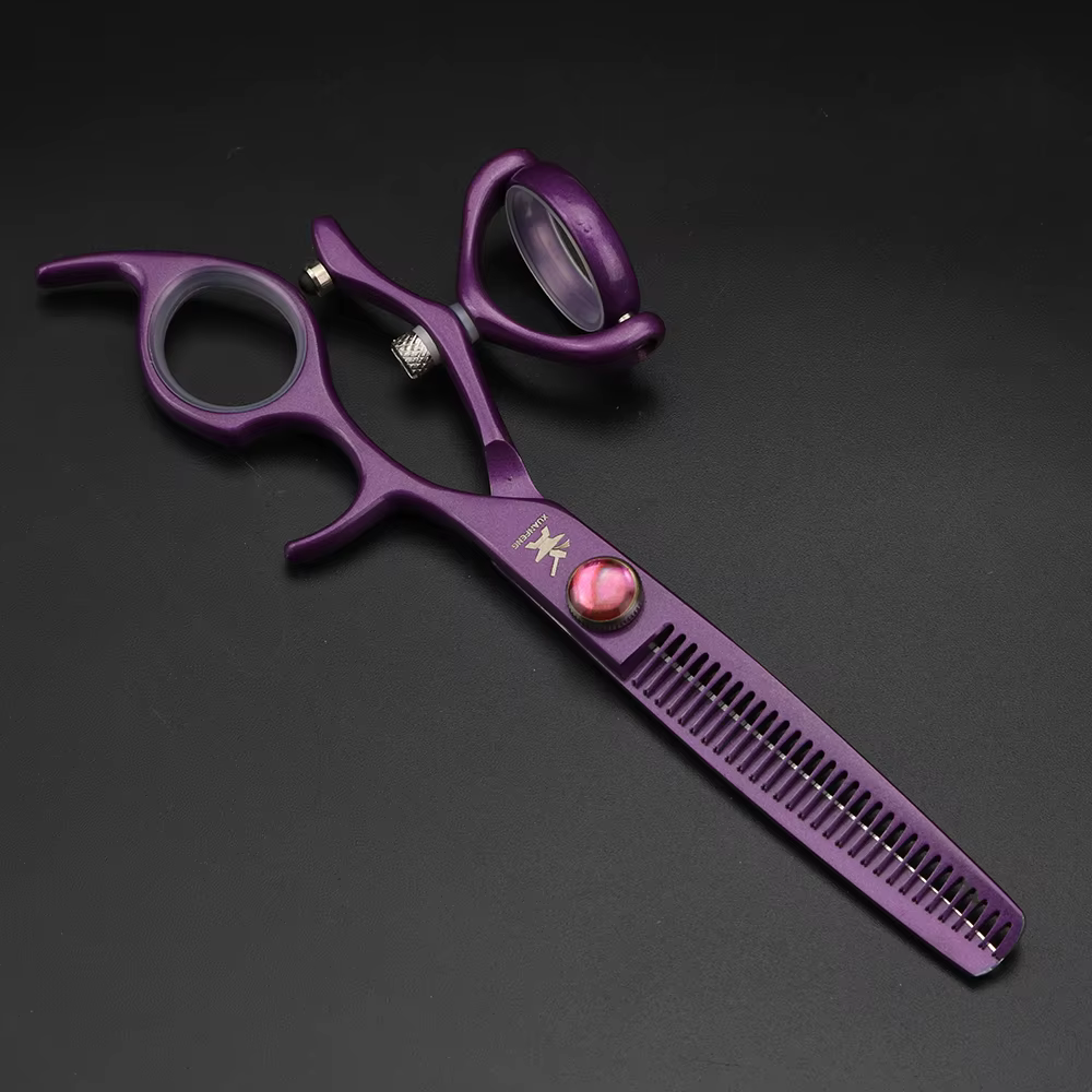 XUANTENG Ciseaux à cheveux professionnels à poignée unique violette, ciseaux de coupe de barbier et