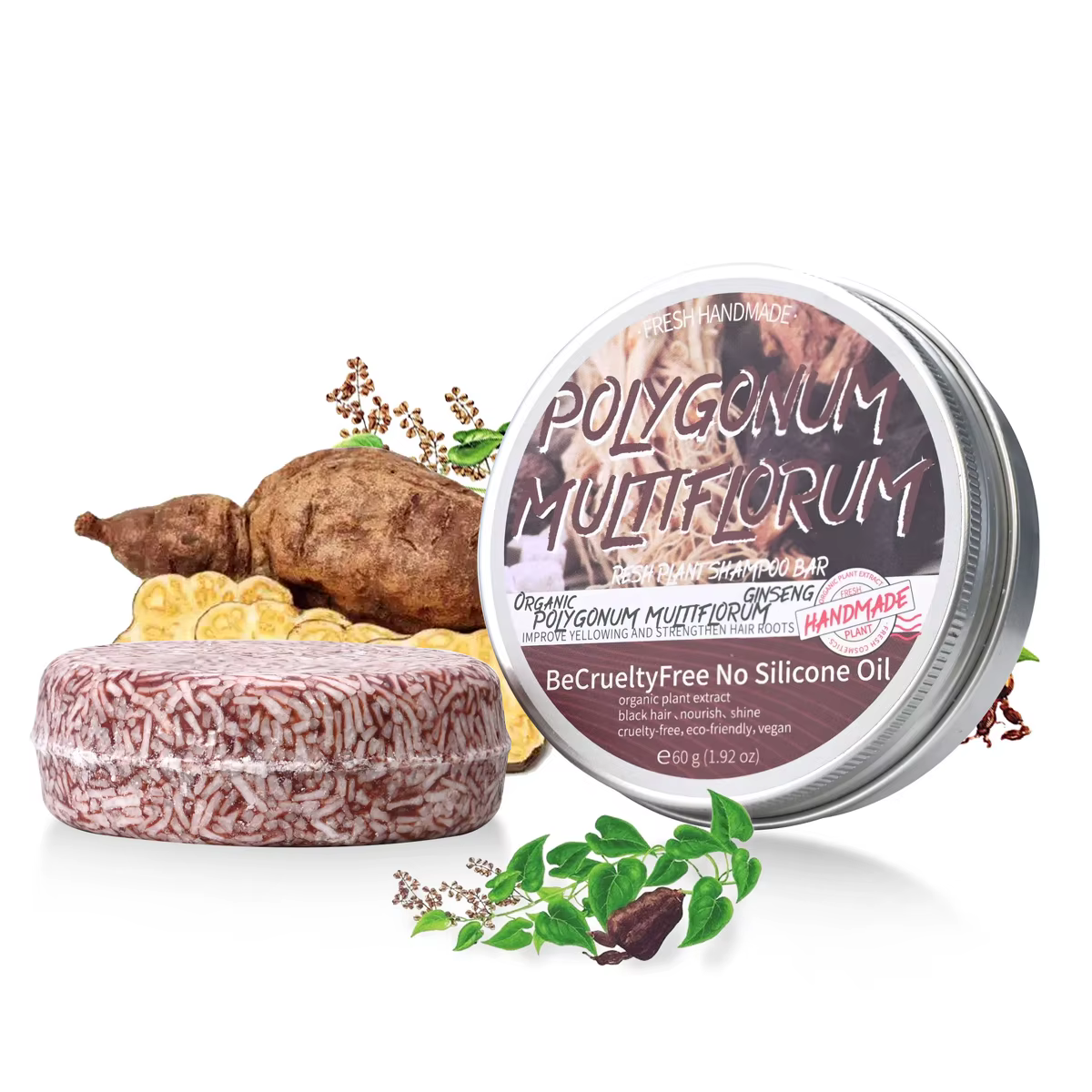 Shampoing végétal à base de plantes Polygonum Multiflorum, 60g, pour soins capillaires hydratants et