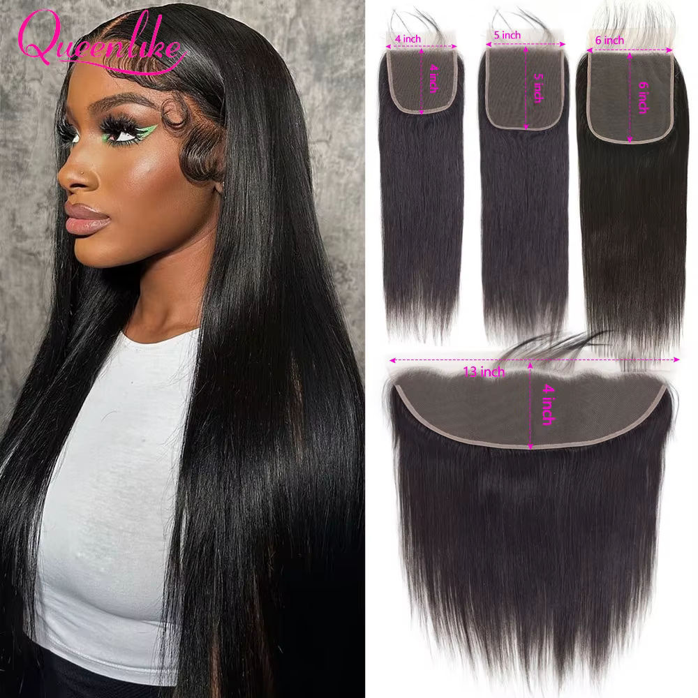 13x4 dentelle frontale fermeture 4x 4/5x 5/6x6 droite dentelle fermeture cheveux humains Transparent